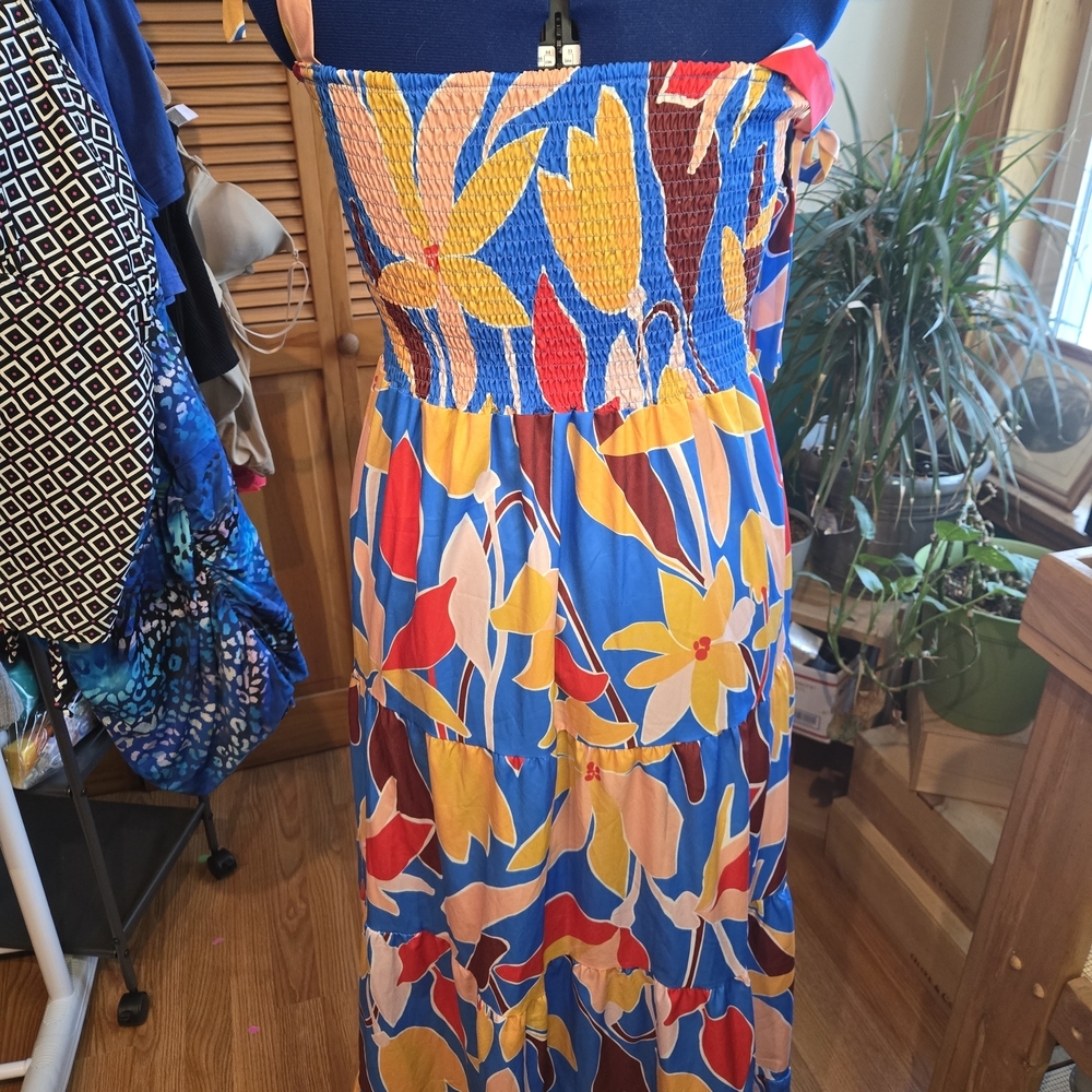 Vibrant Floral Maxi Dress Tie Straps - Picture 8 of 8